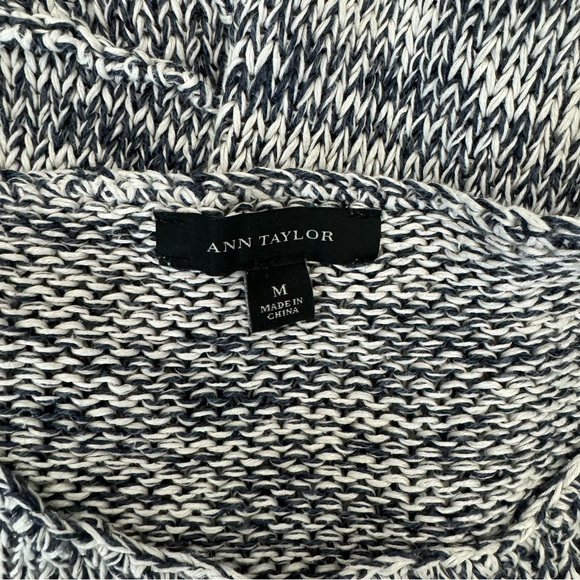 Ann Taylor Navy Cream Marbled Knit Sweater Sz M Linen Blend - Picture 5 of 5